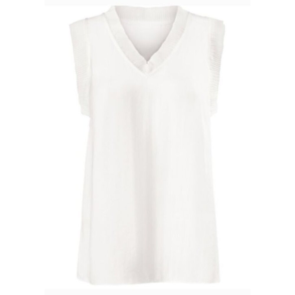 Cabi Top Small Carmen Ruffle White Sleeveless Career Casual V-Neck #5256